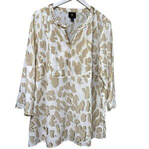 JM Collection Tunic Blouse XL Gold White Blouse 3/4 Sleeve Womens Evening Top
